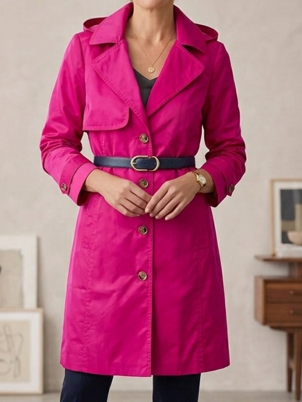 Chico's Hot Pink Belted Trench Coat Size 12/14 NWOT - Picture 13 of 13